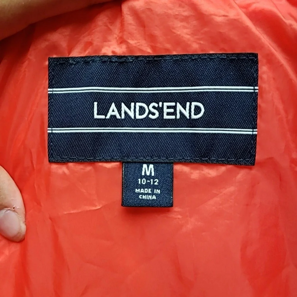 Lands' End Jacket Youth Medium 10-12 Orange Quilted Full Zip Pockets Insulated